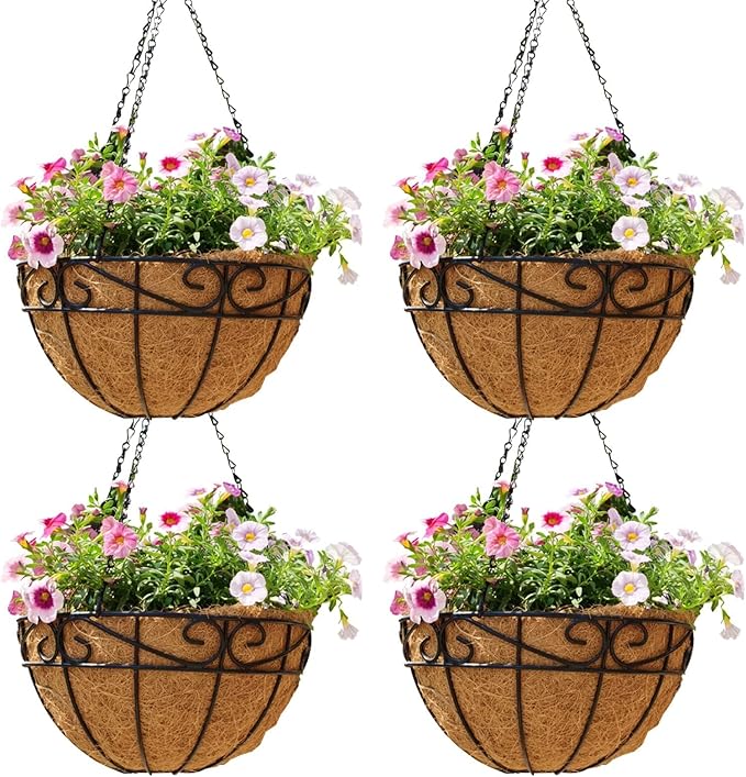 Outdoor Metal Hanging Planters Basket Hanging Baskets by EIMQUVW