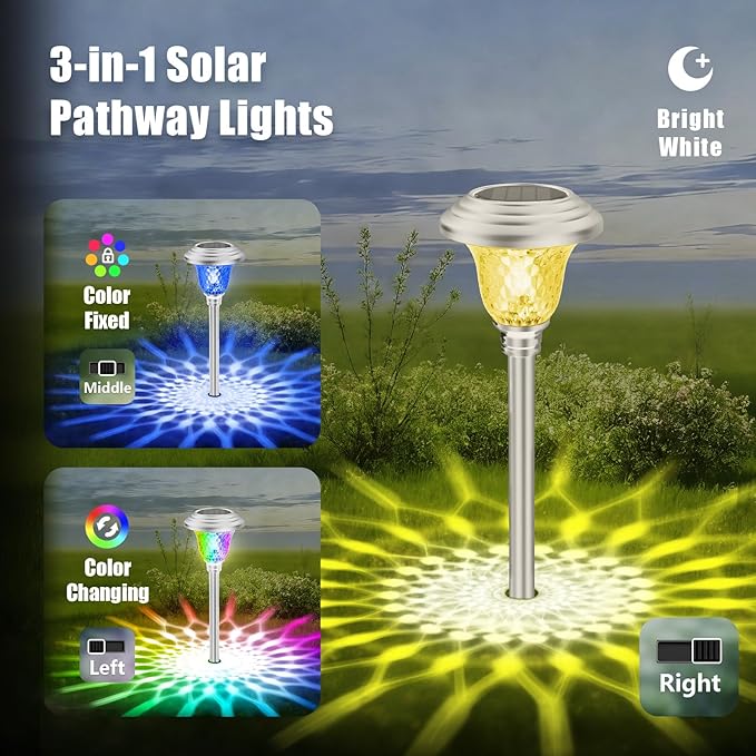Beau Jardin 4 Pack Solar Pathway Lights White+ Color Changing Stainless Steel 3 - Image 5