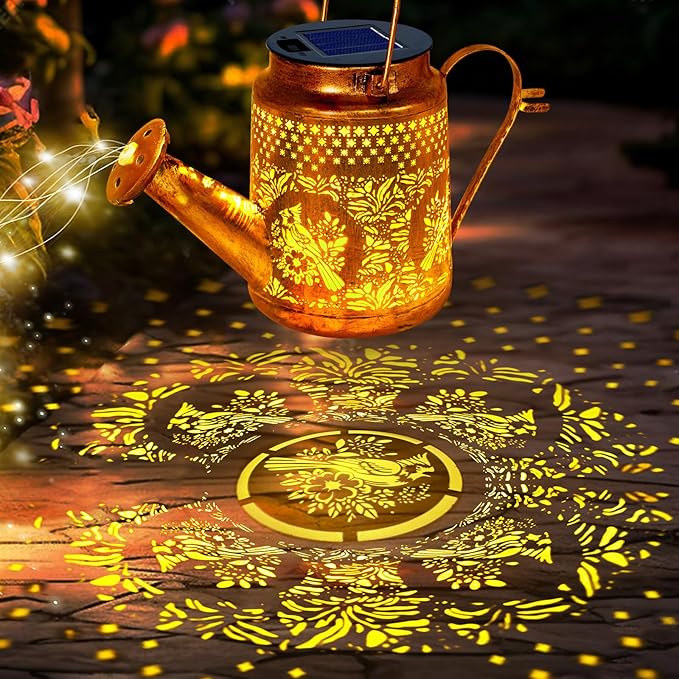 Solar Lights Outdoor Garden Decor, Cardinals Hanging Waterproof Watering Can - Image 2