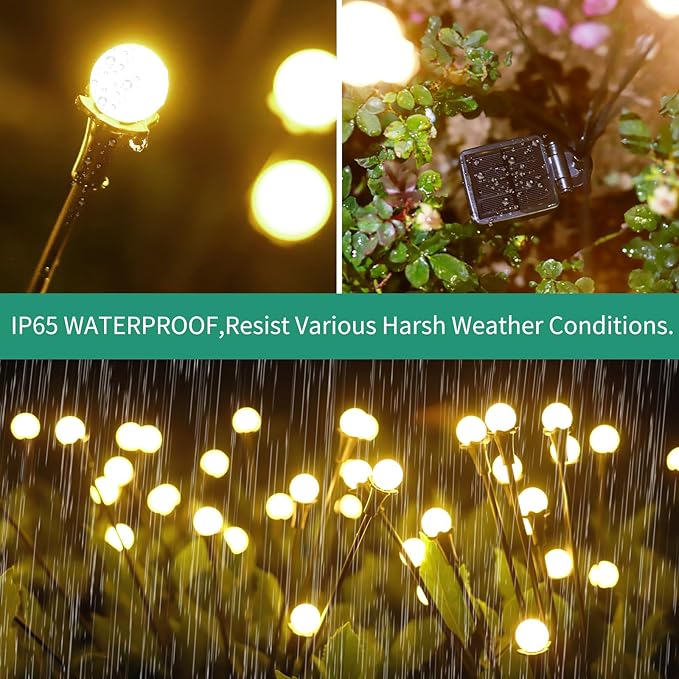 Solar Lights Outdoor Waterproof 4 Pack of 32 LEDs Garden Patio Firefly - Image 4