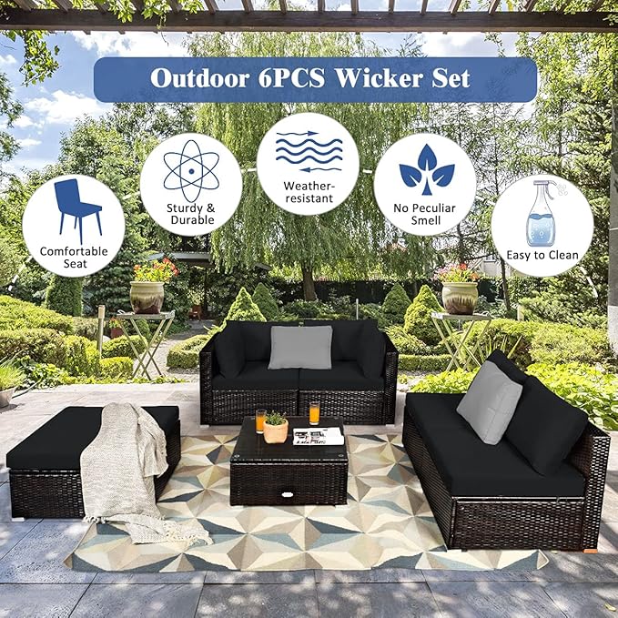Tangkula 6 Piece Patio Furniture Set, Outdoor Deck Lawn Backyard Durable Steel - Image 8