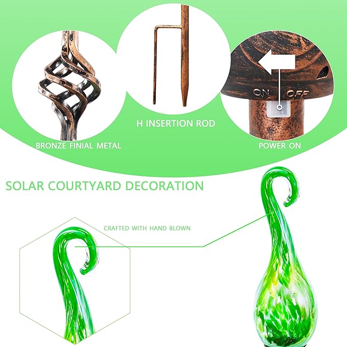 Garden Solar Lights Outdoor, Decorative LED Pearlized Glass Spiral Garden Stake - Image 4
