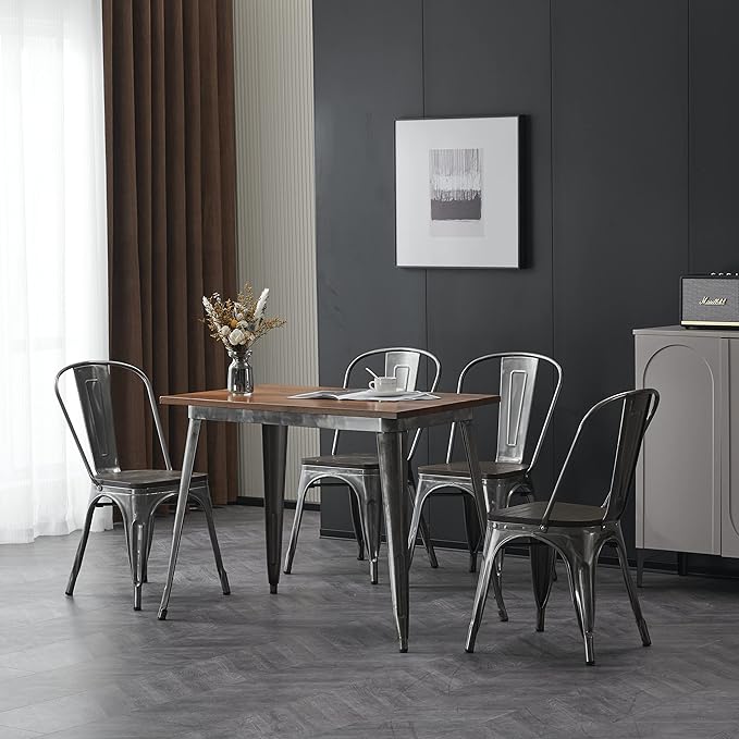 Nazhura Metal Dining Chair Farmhouse Tolix Style - Image 2
