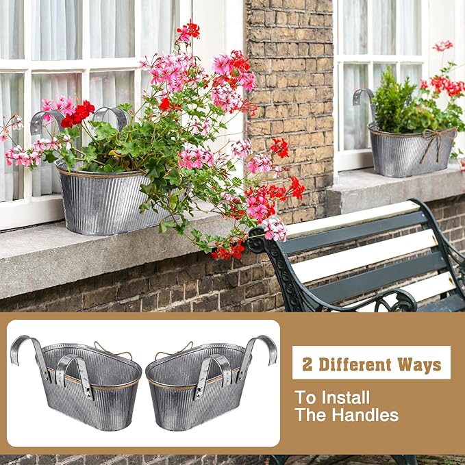 Hicarer 4 Pcs Metal Hanging Flower Pots, 10.6 Inch Vertical Grained Metal Color - Image 4