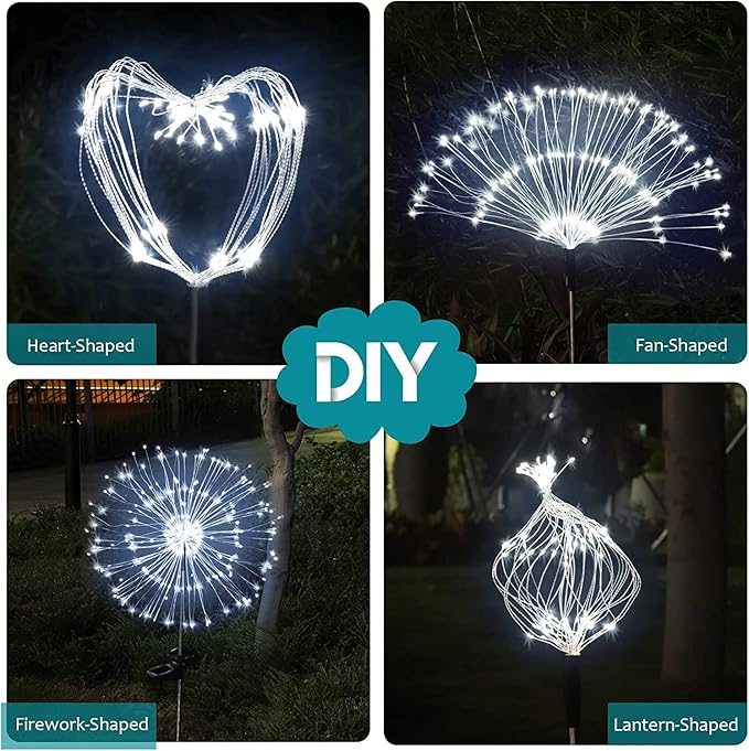 JJGoo Solar Firework Lights, 2 Pack 180 LEDs 2 Lighting Modes Solar Lights - Image 5