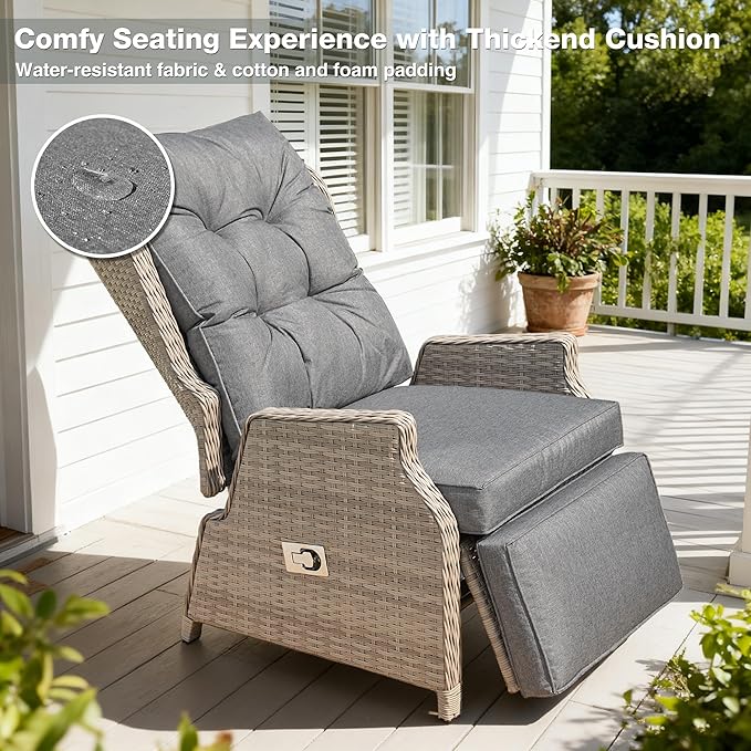 Outdoor Recliner with Adjustable Back and Footrest, Patio 150° Lay Flat - Image 5
