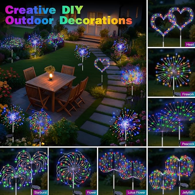 btfarm 1 Pack Solar Garden Lights Outdoor, 8 Modes Firework Lights Solar Powered - Image 6