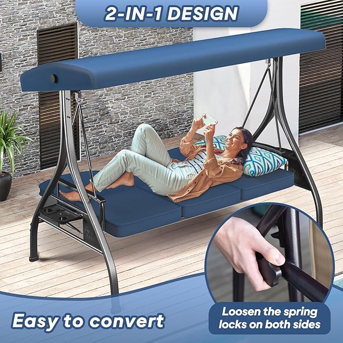 3 Seat Outdoor Porch Patio Swing - Image 6