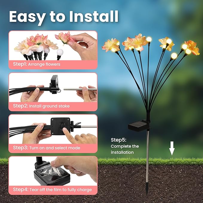 Solar Garden Lights, Warm White LED Swaying Solar Flowers Light - Image 6