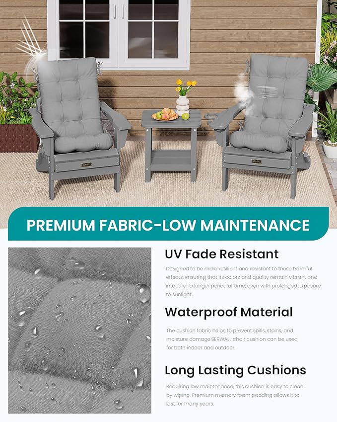 SERWALL HDPE Outdoor Rocking Cushion Set of 2, Memory Foam Cushion Dark Gray - Image 6