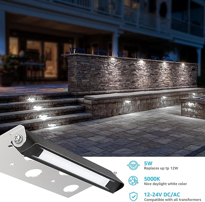 SUNVIE 7 Inch 5W LED Hardscape Lighting 5000K Daylight Retaining Wall Lights - Image 2