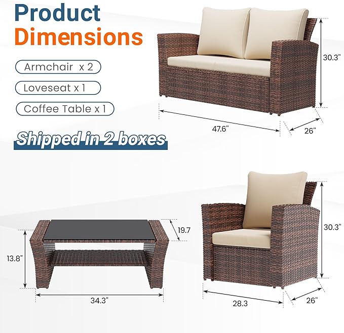 Wisteria Lane 4 Piece Patio Furniture Set, Wicker Outdoor Patio Conversation - Image 8