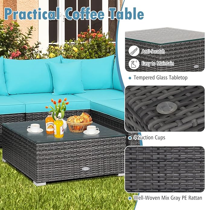 Tangkula 7 Pieces Wicker Patio Furniture Set, All-Weather Outdoor Rattan - Image 6