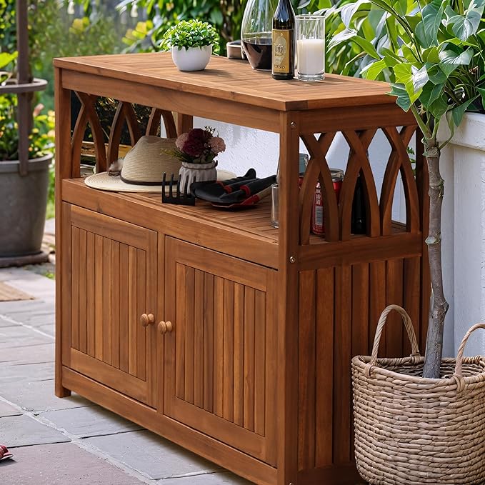 Flamaker Outdoor Storage Cabinet Weatherproof Acacia Wood Outdoor Cabinet - Image 6
