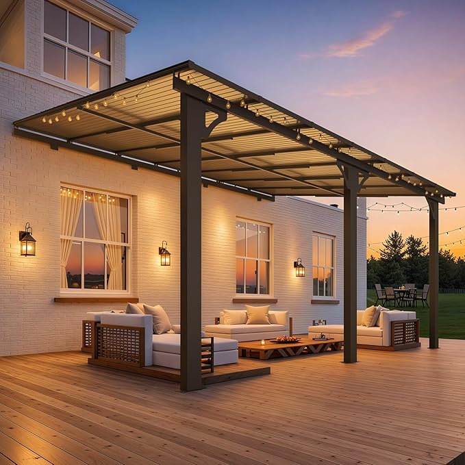 AECOJOY 10' x 14' Adjustable Height Outdoor Lean to Gazebo Pergola - Image 4