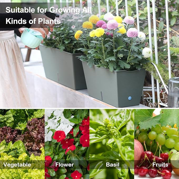 Window Box Planter 6 Pcs, 12.6 Inches Self Watering Rectangle Flower Plant Pots - Image 6