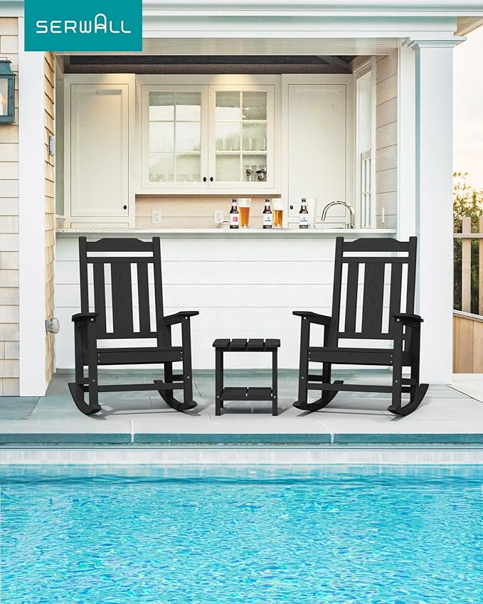SERWALL Oversized Rocking Chair Set of 4 Outdoor, HDPE Outdoor Rocking Chair - Image 8