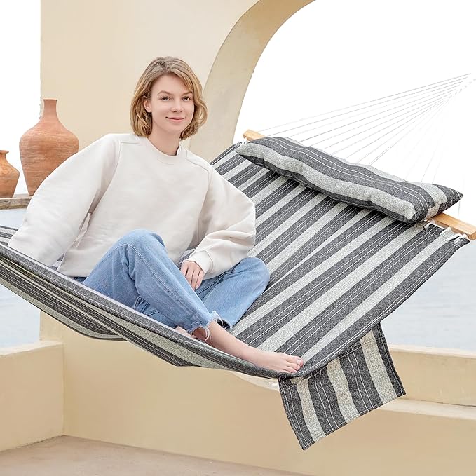 2 Person Hammocks for Outside, Double Quilted Fabric Outdoor Hammock - Image 2