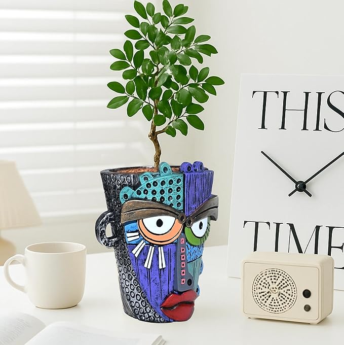 Abstract Face Planter Pots for Plants, Hand-Painted Colorful Flower Pots - Image 2