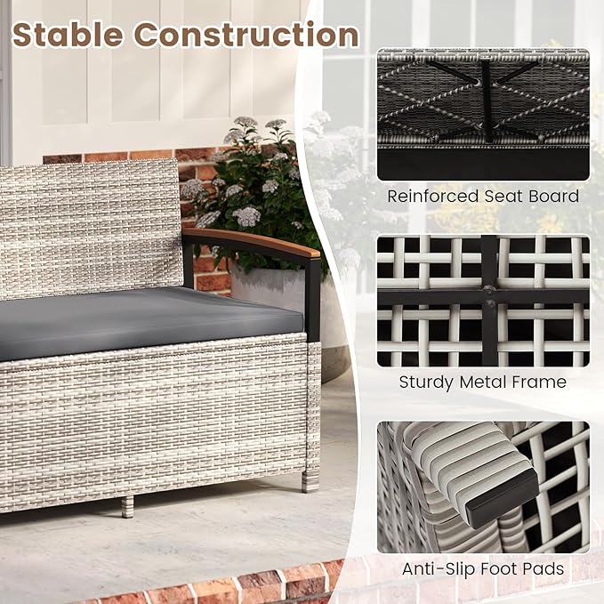 RELAX4LIFE Wicker Outdoor Storage Bench, Rattan Deck Box w/Protective Liner - Image 6