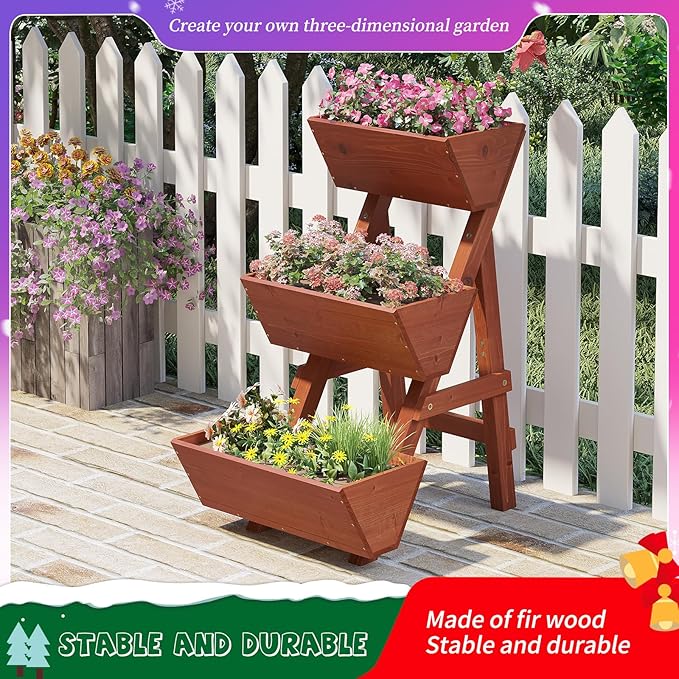 3-Tiers Wooden Raised Garden Bed, Wood Planter Box - Image 3