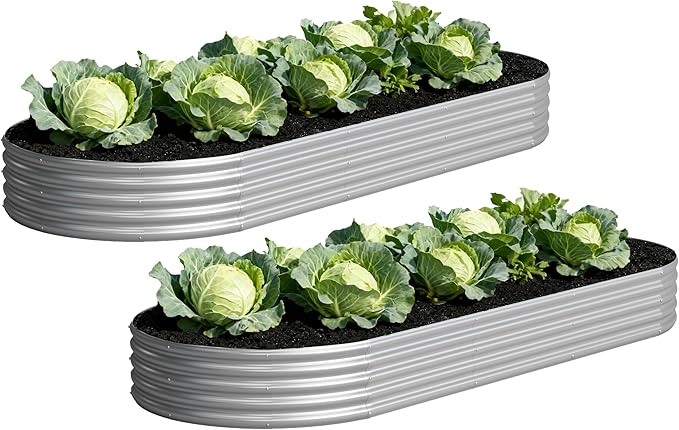 2PCS 12x4x1FT Galvanized Raised Garden Bed Kit, Vegetable Boxes-Oval Metal by Yortrek