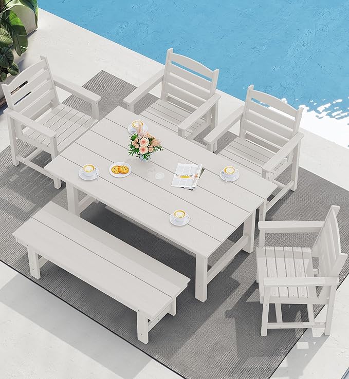 SERWALL Outdoor Dining Set for 6, HDPE Dining Furniture Set by SERWALL
