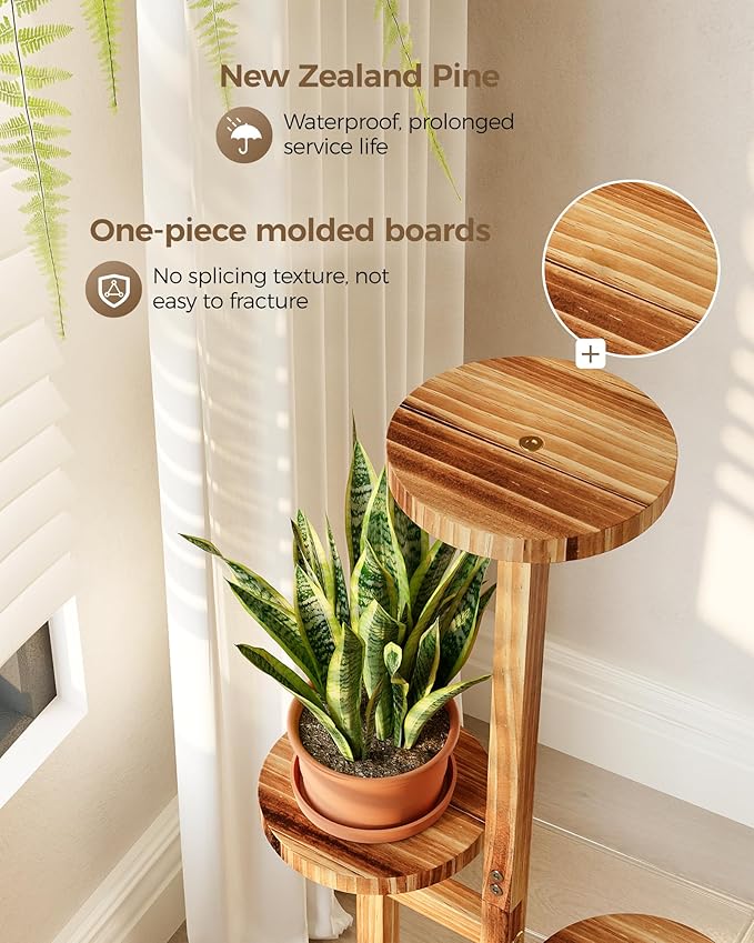Bamworld 3 Tier Plant Stand Indoor, Corner Wood Plant Shelf - Image 2