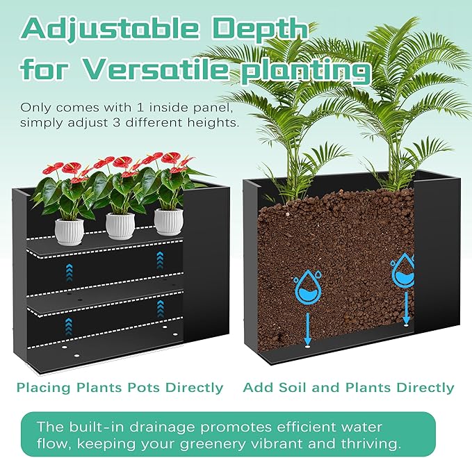 Metal Rectangular Planter Box, Large Planter Boxes Outdoor, 3 Tier Adjustable - Image 2