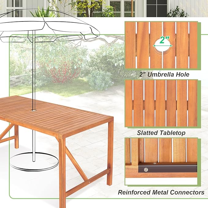 Tangkula 55" Acacia Wood Outdoor Dining Table - Image 5