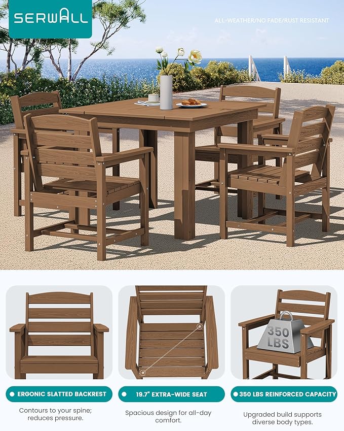SERWALL Outdoor Dining Set for 4, HDPE Square Table and Chairs Set All Weather - Image 2