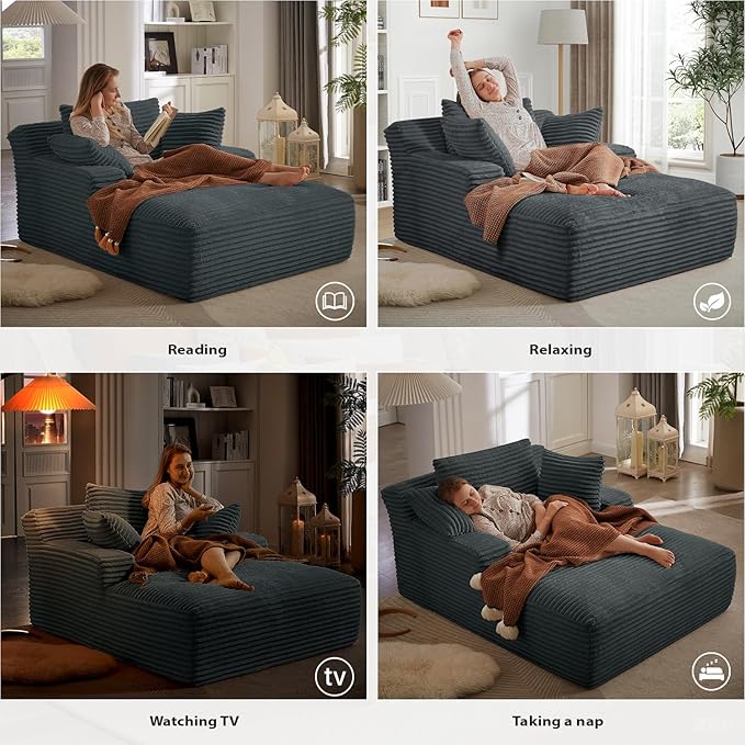 67 Inch Chaise Lounge Chair Indoor, Oversized Corduroy Upholstered Boneless - Image 3