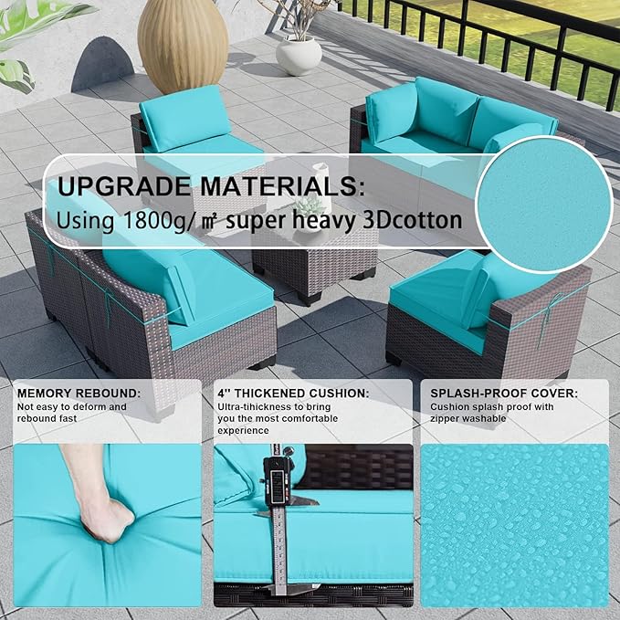 Kullavik 9 Pieces Outdoor Patio Furniture Set PE Wicker Rattan Sectional Sofa - Image 4