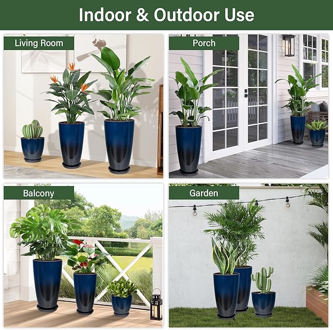 24/21/12 Inch Large Plastic Planter, Lightweight Ceramic-Look Tall Planters - Image 6