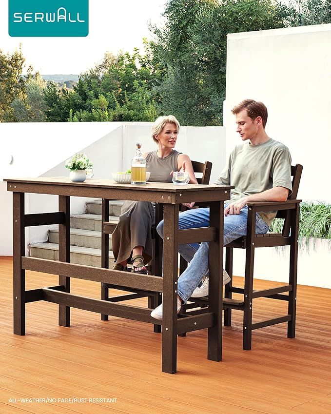 SERWALL Outdoor Bar Table and Chairs Set, Adirondack Bar Chairs Set of 2 and - Image 2