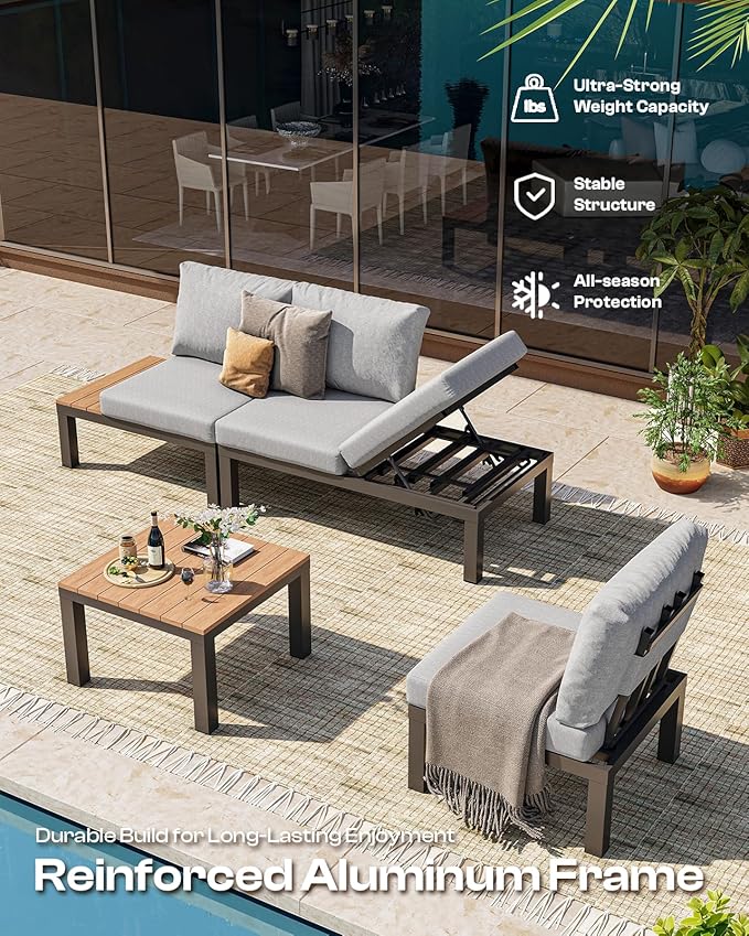 Aluminum Modular Outdoor Patio Furniture Set, 6 Seats Sectional Sofa Set - Image 6