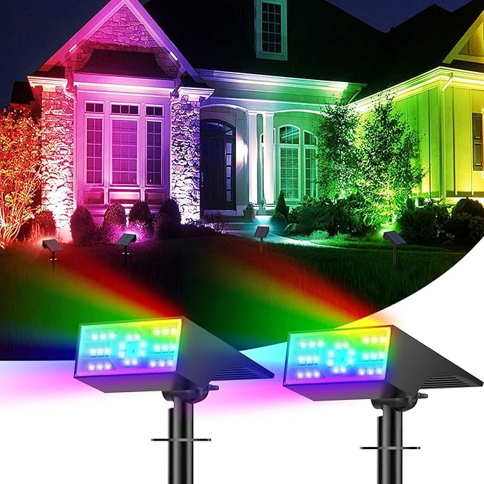 Solar Color Changing RGB Spot Lights Outdoor, 2 Pack/7 Lighting Modes by Katipeal