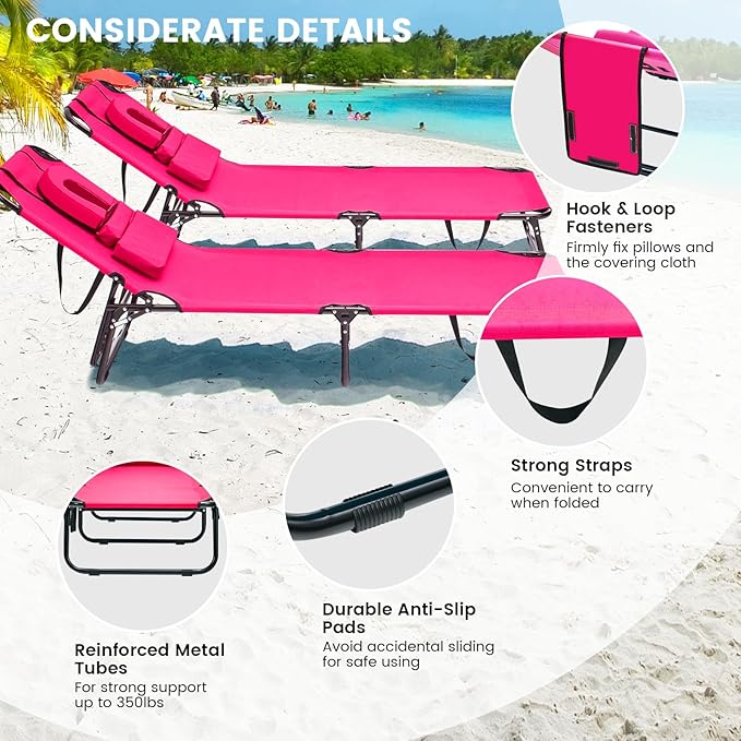 GYMAX Tanning Chair, 350lbs Beach Lounge Chair - Image 5