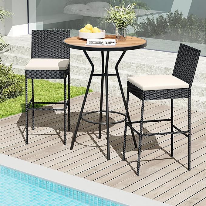 HAPPYGRILL Wicker Patio Barstools Set of 4, Outdoor Rattan Bar Chairs - Image 4