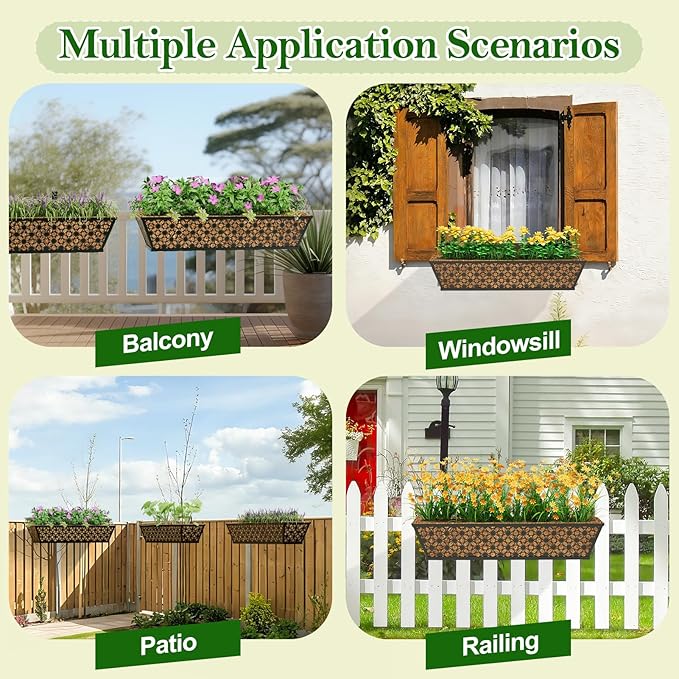 SPECILITE 24" Window Boxes Planters, Heavy Duty Metal Railing Planter Boxes - Image 8