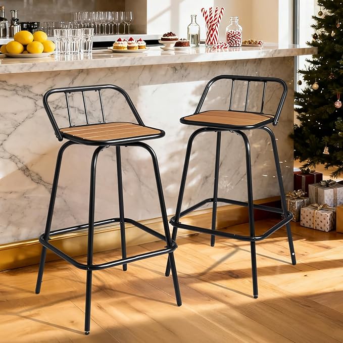 VINGLI 2 PCS Outdoor Swivel Bar Stools, 30 Inch Metal Barstools - Image 2