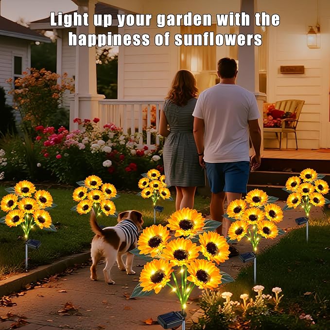 Solar Sunflower Lights Outdoor Flower Garden Stake Lights, 4 Pack 24 Sunflower - Image 7