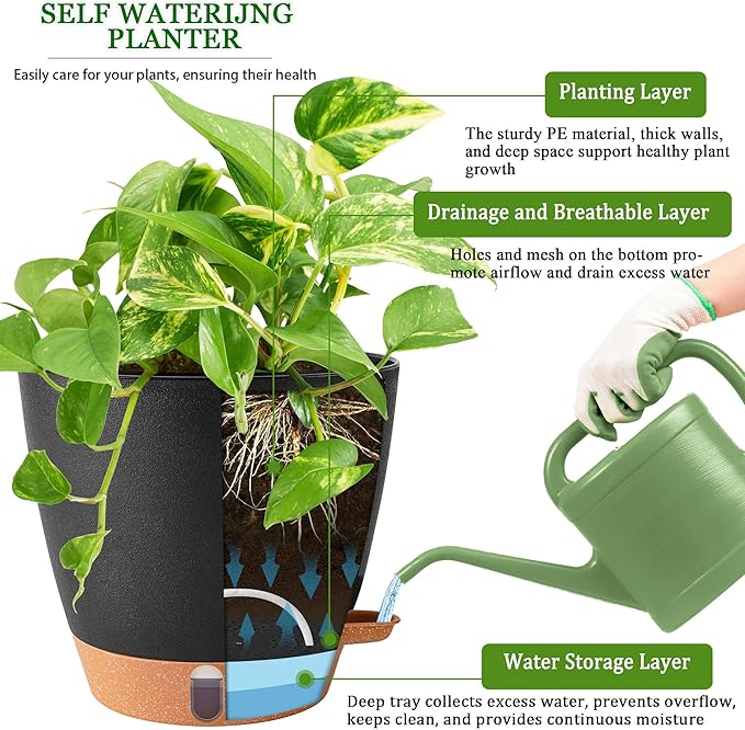 2 Pack 8 Inch Pots for Plants Indoor, Plastic Self Watering Planters - Image 7