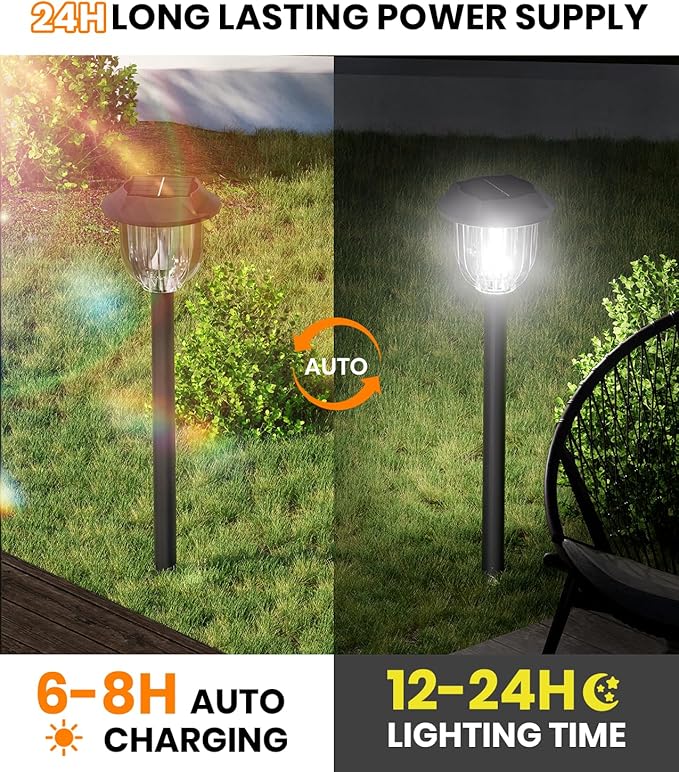 AOSEA LED Solar Lights for Outside, 12000K 6 Pack Solar Lights Outdoor IP65 - Image 7