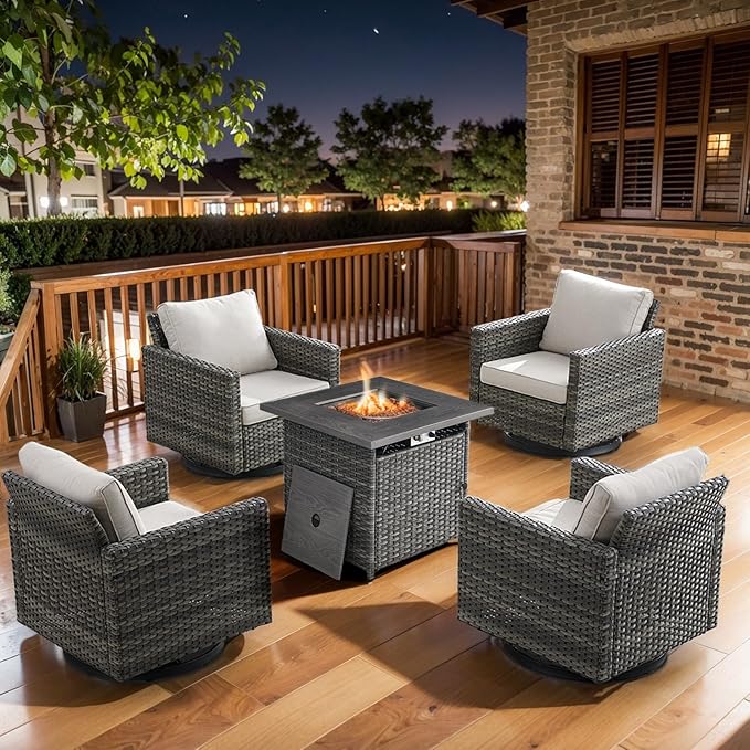 Belord 5 Pieces Wicker Patio Furniture Set: 4 Outdoor Swivel Glider Rocker by Belord