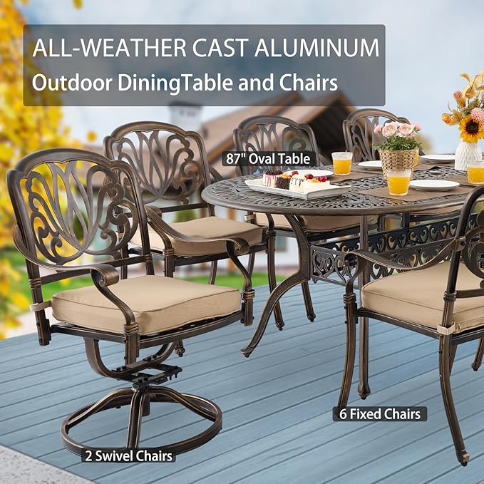 9-Piece Cast Aluminum Patio Furniture, Outdoor Dining Sets - Image 3