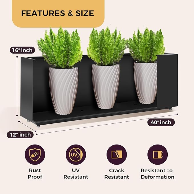 Outdoor Metal Planter Box 40Wx12Dx16H, Long Large Rectangular Trough Planters - Image 3