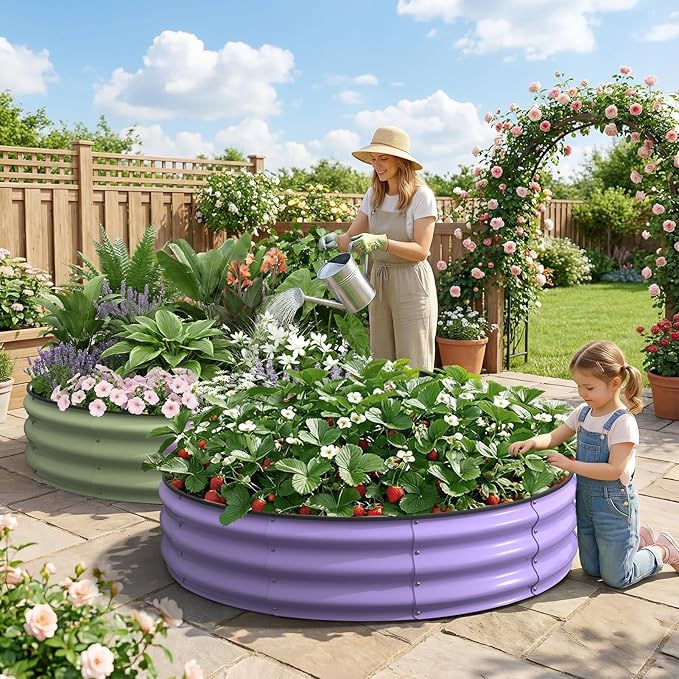 Kesfitt Round Raised Garden Bed, Open-Bottom Design, 12-Inch Deep Outdoor - Image 8