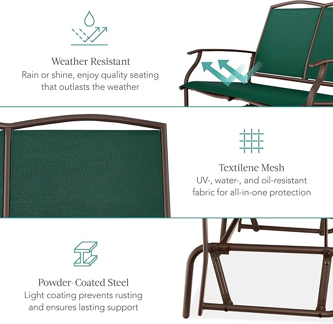 Best Choice Products 2-Person Outdoor Patio Swing Glider Steel Bench Loveseat - Image 5