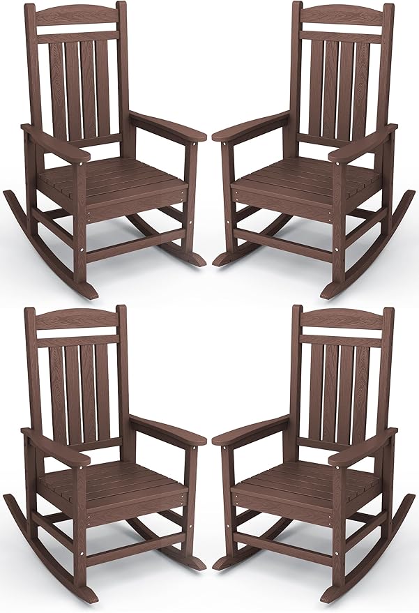 KINGYES HDPE Outdoor Rocking Chair Set of 4, All-Weather Poly Patio Rocking by KINGYES
